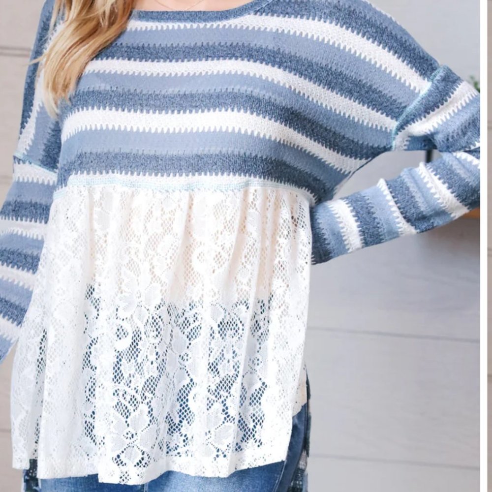 *SALE* BLUE STRIPE LACE Top
